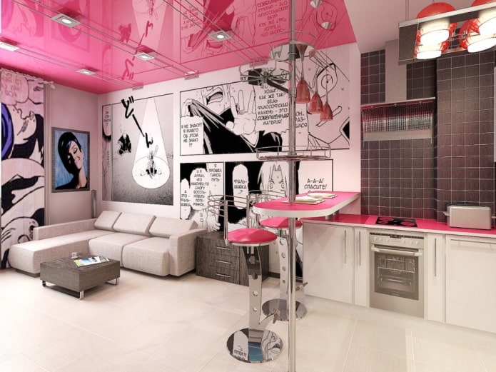 Techo tensado rosa en el interior