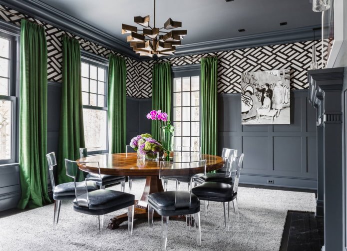 Combinación de gris y verde en el interior