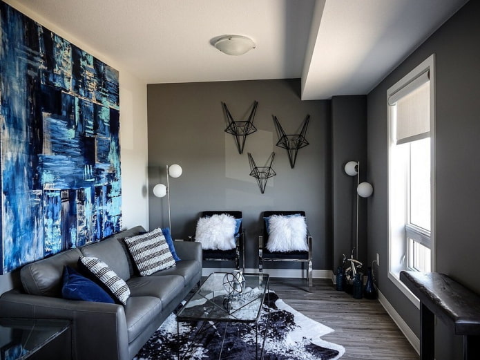 Combinación de Gris y azul en el interior