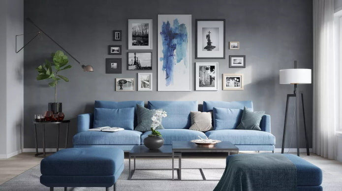 Gris en combinación con azul en el interior