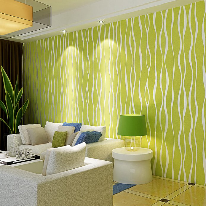 Combinación de verde claro y blanco en el interior