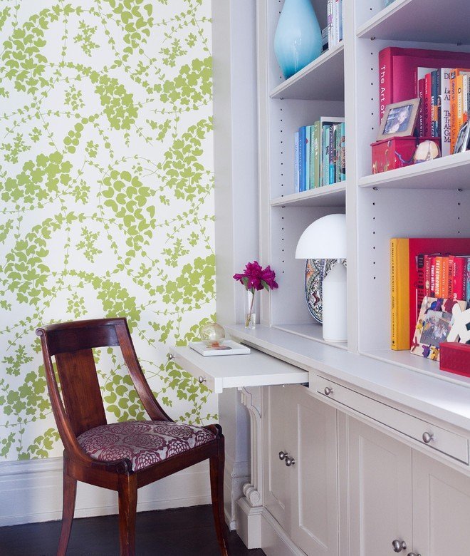 Combinación de verde claro y blanco en el interior