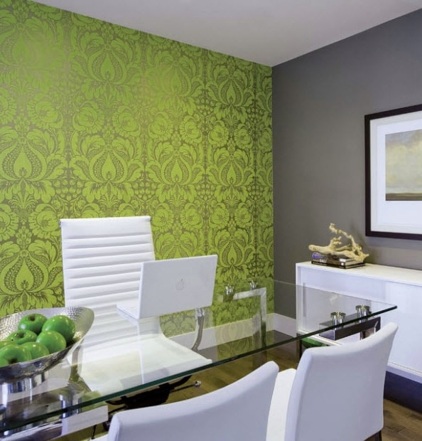 combinación de verde claro y gris en el interior