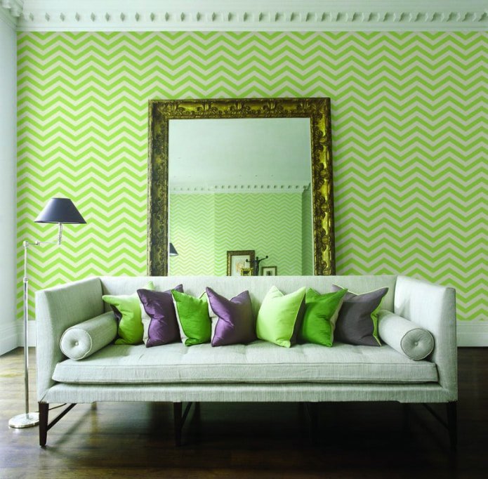 Papel pintado verde claro con estampado geométrico