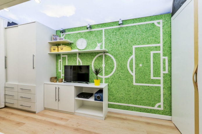 papel tapiz líquido verde con estampado de campo de fútbol