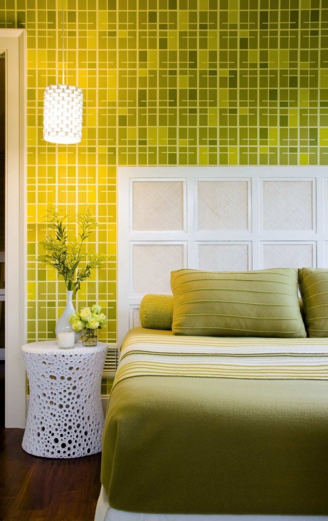 papel pintado verde claro y amarillo
