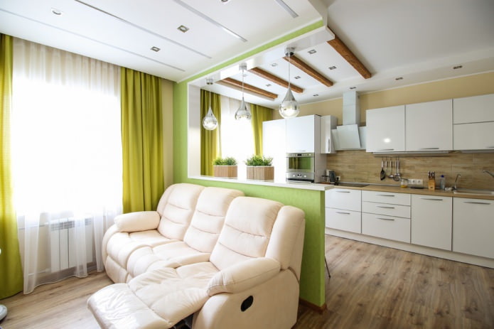 Combinación de tonos verde claro y beige