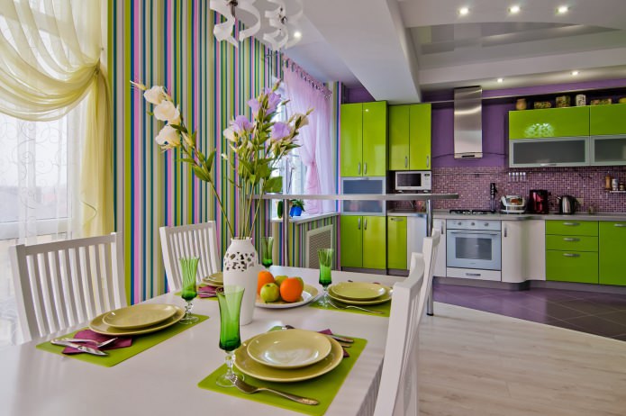 cocina lila y verde claro