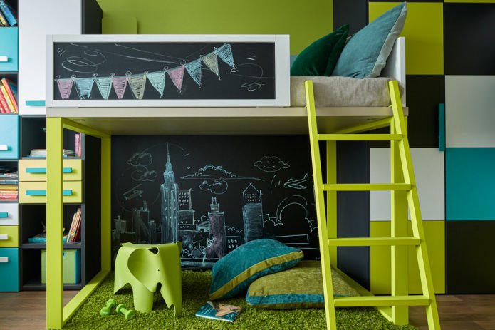 Verde claro y turquesa en la habitación infantil