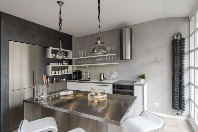 Decoración de interiores de cocina en tonos grises