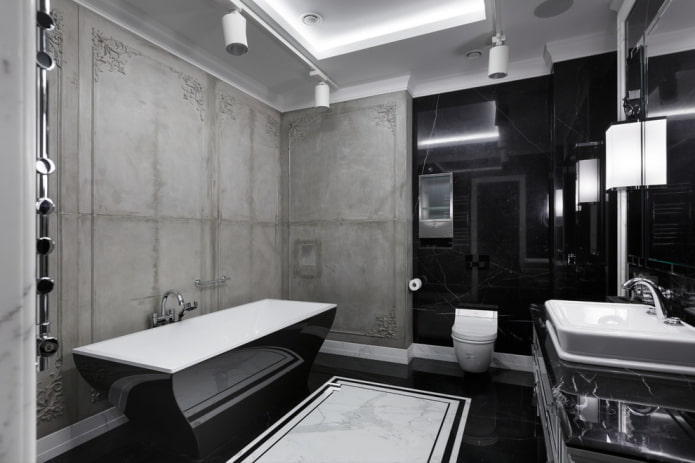 interior de baño en tonos negros y grises