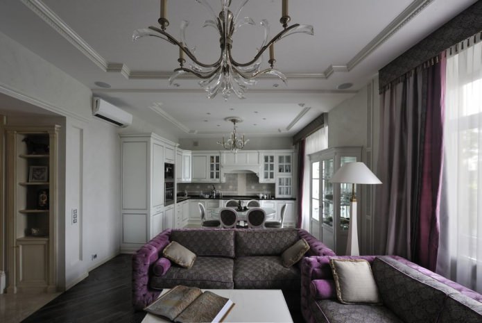 Cortinas grises y moradas