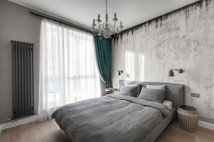 Cortinas en combinación de gris y turquesa