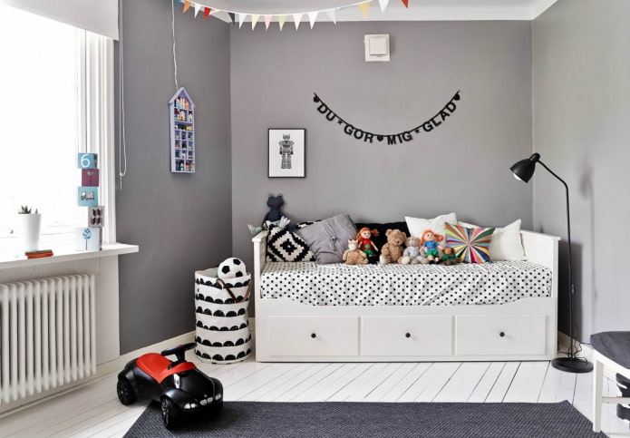 interior infantil en tonos grises