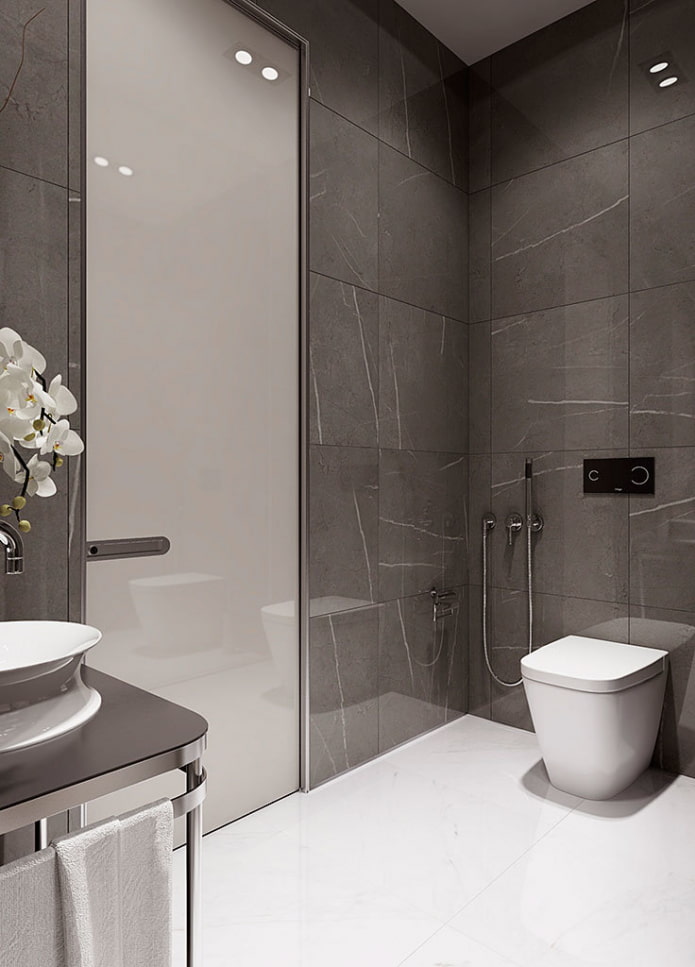 interior del baño en tonos grises