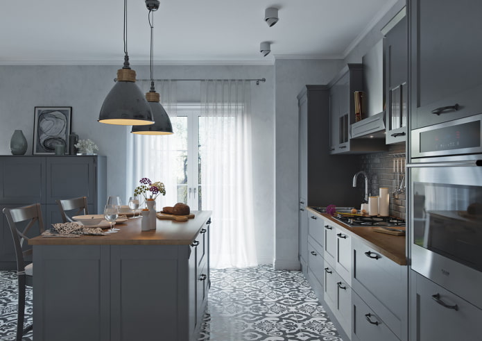 interior de cocina en tonos grises