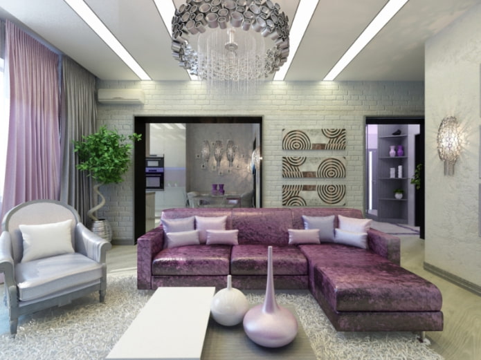 diseño de interiores en tonos gris violáceos
