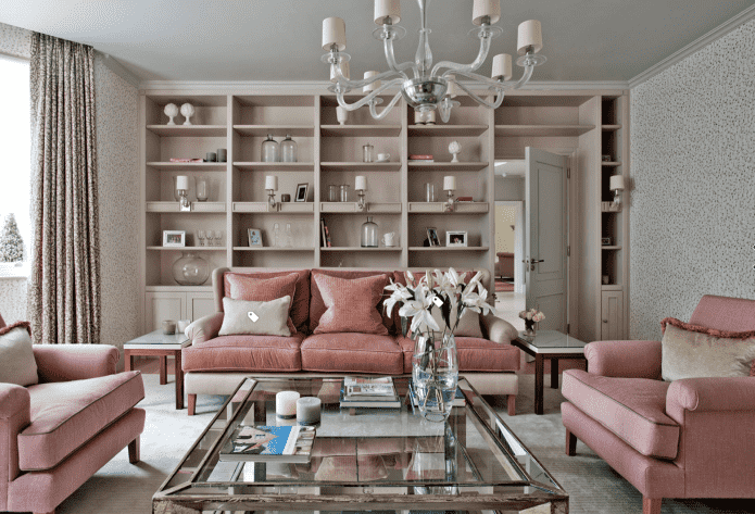 diseño de interiores en tonos rosas y grises
