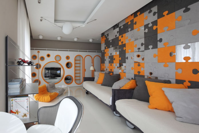 diseño de interiores en tonos gris anaranjado