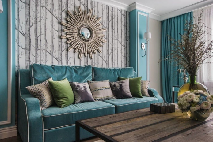 Diseño de interiores en tonos grises y turquesa