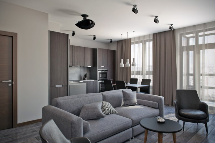 diseño de interiores en tonos gris-marrón