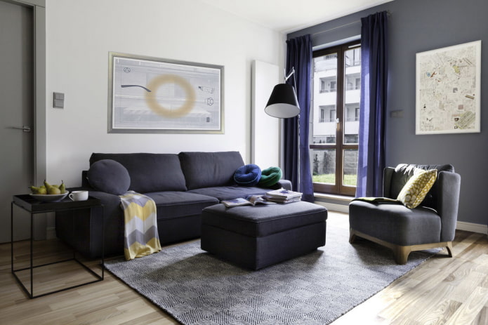 diseño de interiores en tonos grises y azules