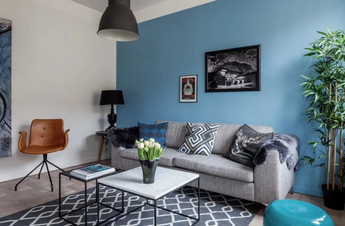 diseño de interiores en tonos grises y azules