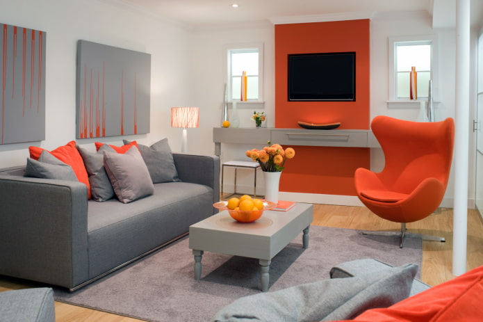 diseño de interiores en tonos gris anaranjado