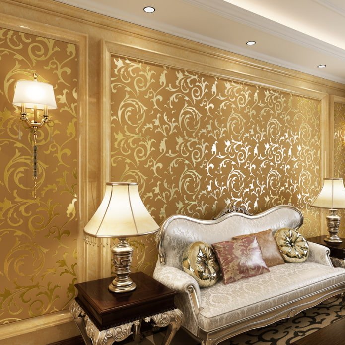 Papel pintado con hilos dorados en el interior