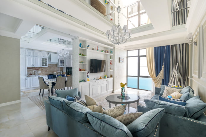 mueble con un televisor como partición en el interior