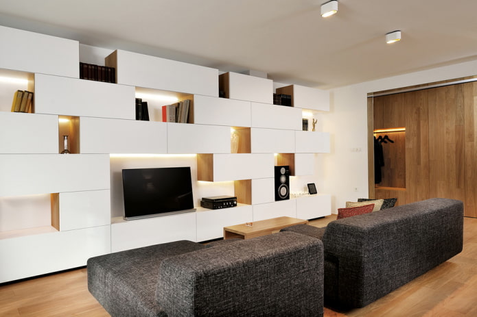 Mueble de TV en el interior de la sala de estar