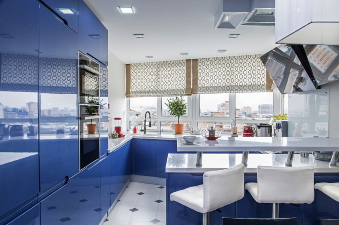 conjunto de cocina azul brillante