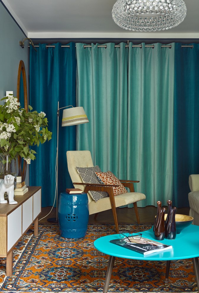 cortinas azules y turquesas con ojales