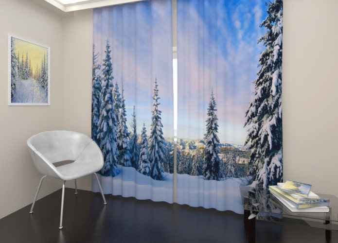 cortinas 3D largas con la imagen del bosque