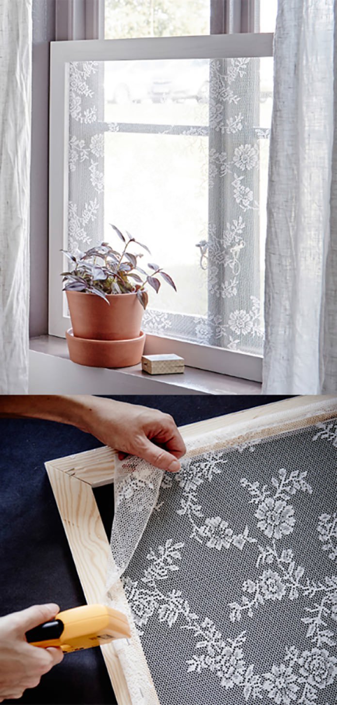 Cortinas para el marco de una ventana en una casa de campo