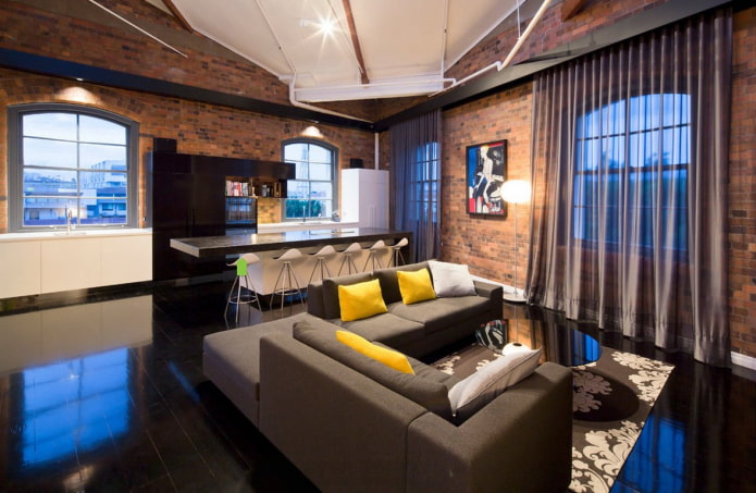 cortinas de organza para un interior tipo loft