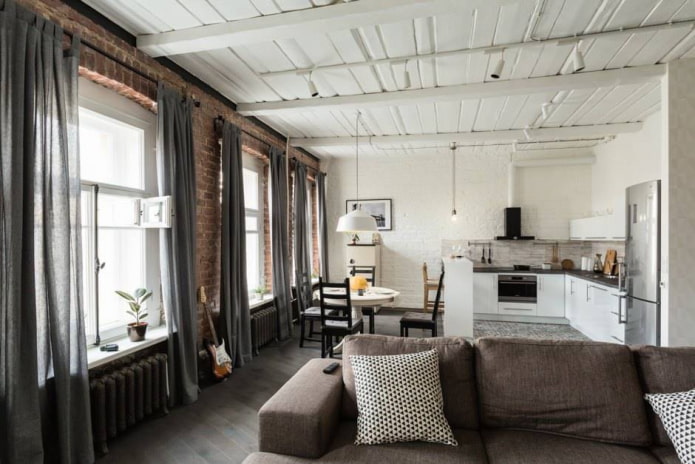 Cortinas con presillas para el salón estilo loft