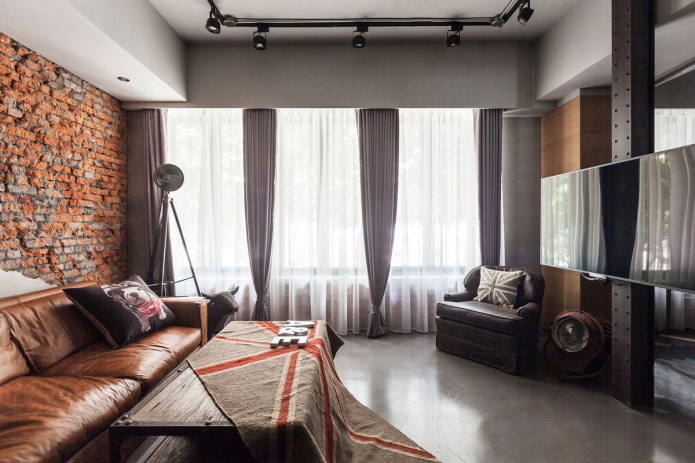 cortinas con clips para la sala de estar estilo loft