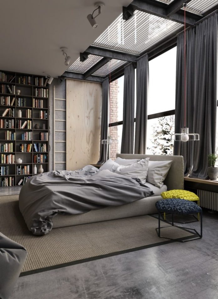 cortinas en el dormitorio estilo loft