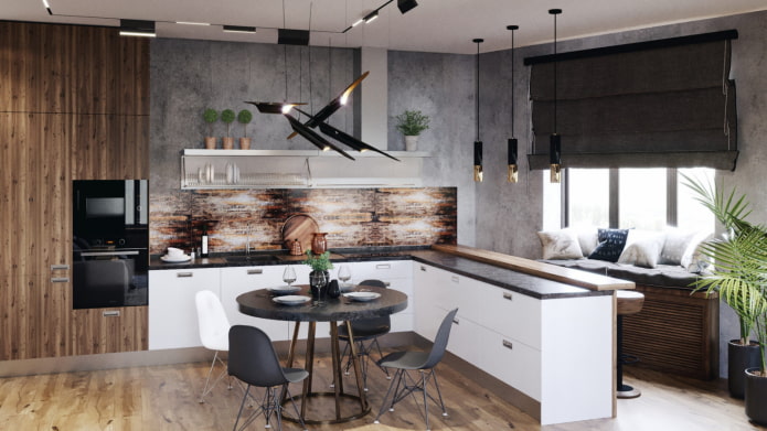 combinación de cortinas con papel pintado en el interior 