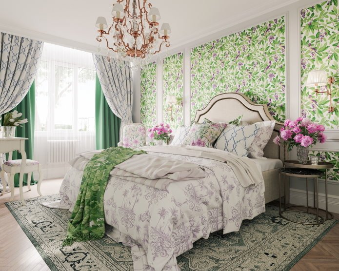 Cortinas dobles en el dormitorio de estilo provenzal
