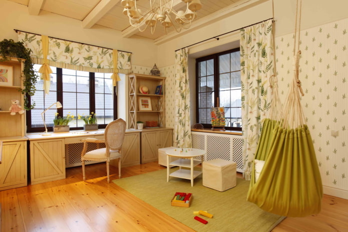 cortinas en una habitación infantil de estilo provenzal