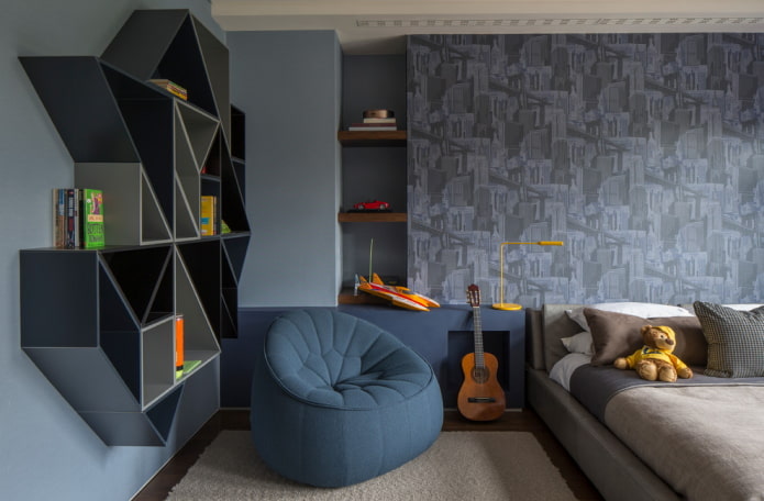 Papel pintado azul en la habitación