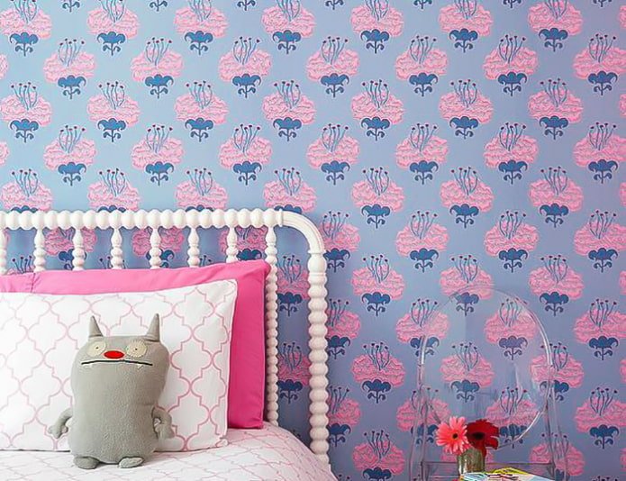 Papel pintado azul y rosa