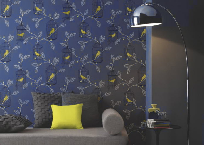 Papel pintado amarillo y azul