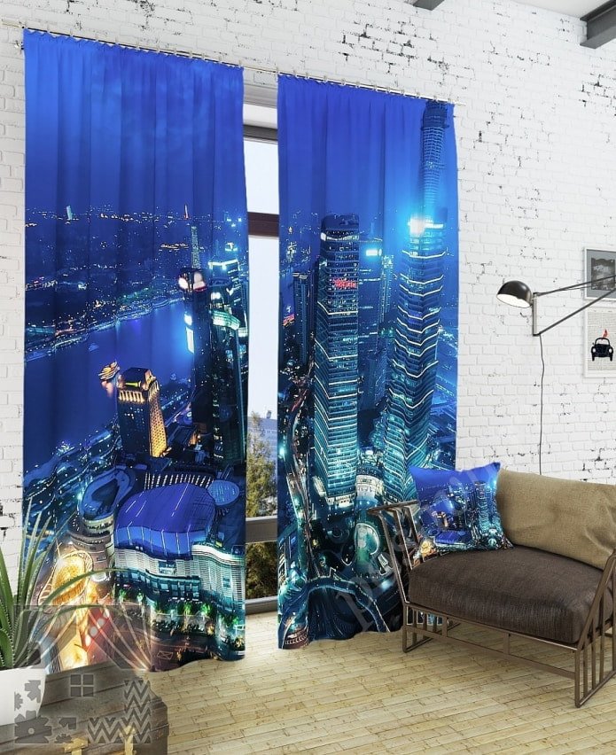 Cortinas 3D con imagen de ciudad