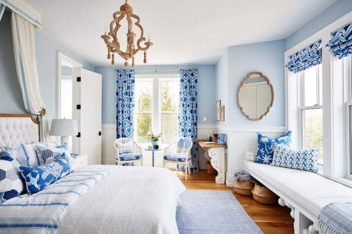 textiles blancos y azules