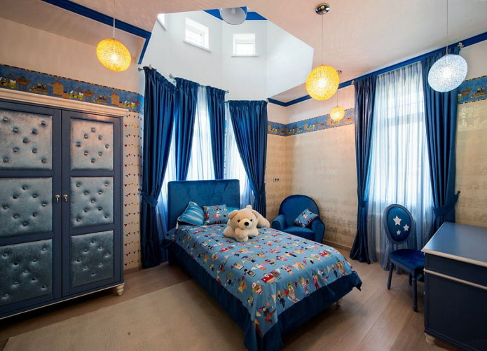 Diseño de habitación infantil en tonos azules