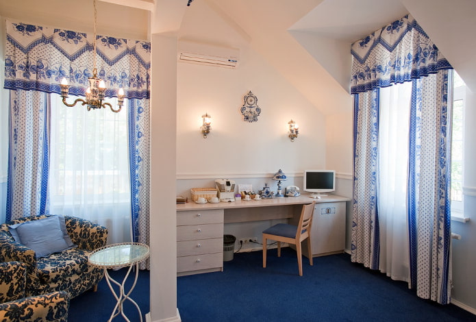 cortinas con estampado Gzhel