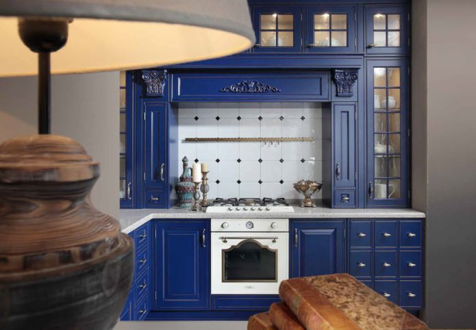 conjunto de cocina azul